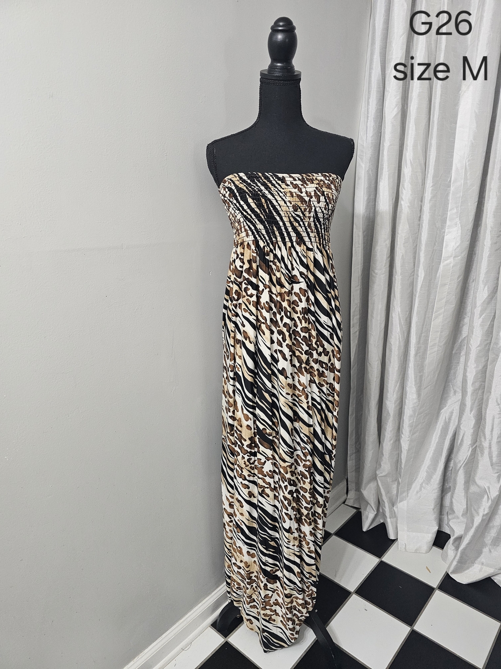 Strapless Animal Print Maxi Dress - Brown/Black/White